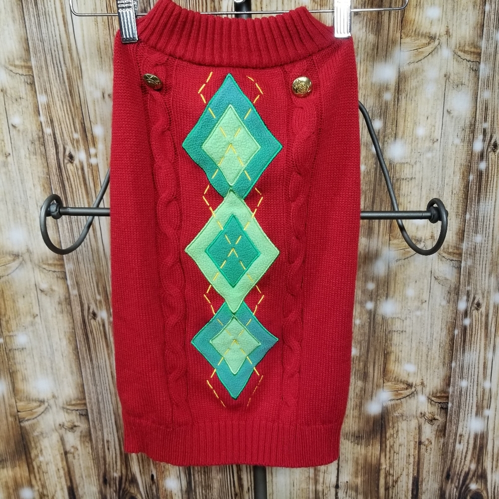Time For Joy Dog Red Knit Argyle Pattern Sz XL Pullover Sweater Shirt Holiday